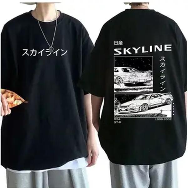 Camiseta de algodão masculina, anime japonês, camiseta casual de verão, unissex R34 Skyline GTR JDM Estampa extragrande, AE86 Inifirst D