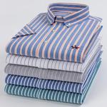 Camisa Oxford de algodão xadrez listrado masculino, bordado de bolso, ajuste regular, camisa de trabalho com botões, casual, nova