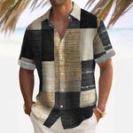 Patchwork denim camisa vintage para homens, grid gráfico t shirts, camisas de manga curta impressas em 3D, tops de roupas masculinas