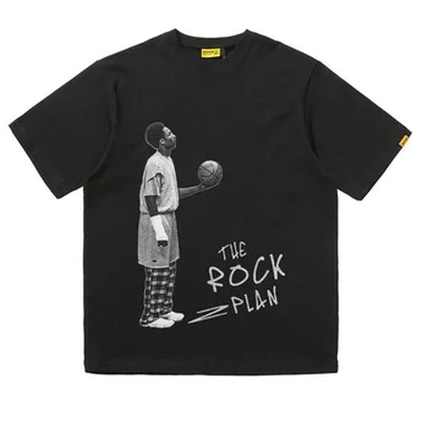 Rock Plano Americano NBA Player Imprimir Algodão Gráfico T-Shirt dos homens, Meia Manga Camisa extragrande, Street Clothing, Gráfico Vestuário