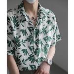 Short Masculino Manga Solta Floral Estampada Camisa, Streetwear Havaiano, Moda Casual, Coreano, Verão, M-XL