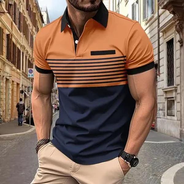 Camisa polo com estampa listra horizontal 3D masculina, confortável top de manga curta, moda casual, alta qualidade, verão, nova