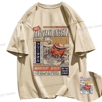 Vintage Japão Kanji Cartoon divertido camisetas gráficas, Tops cáqui extragrandes, grande streetwear de Harajuku, roupas kawaii, verão, 2024