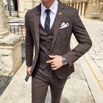 (Jaquetas + colete + calça) masculino noivo vestido de casamento xadrez ternos formais conjunto de alta qualidade moda masculina casual terno de negócios de três peças