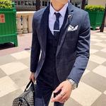 (Jaquetas + colete + calça) masculino noivo vestido de casamento xadrez ternos formais conjunto de alta qualidade moda masculina casual terno de negócios de três peças