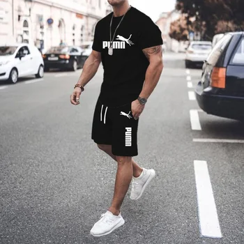 Camiseta de manga curta e calção de cinco pontos masculino, conjunto de treino, roupa de jogging casual, moda verão, novo, conjunto de 2 peças, 2024