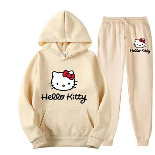 Hello Kitty Cartoon Camisola e moletom anime para homens e mulheres, terno de calça pulôver, conjunto de calças com capuz, moda, primavera, outono