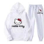 Hello Kitty Cartoon Camisola e moletom anime para homens e mulheres, terno de calça pulôver, conjunto de calças com capuz, moda, primavera, outono