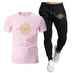 Camiseta normcore de fitness impressa masculina e conjunto de calças, agasalho urbano, roupas de corrida masculinas, terno intel