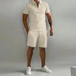 Terno masculino de rua verão, shorts esportivos, camiseta confortável solta, polo de cor sólida ao ar livre, conjunto de moda, verão, 2024