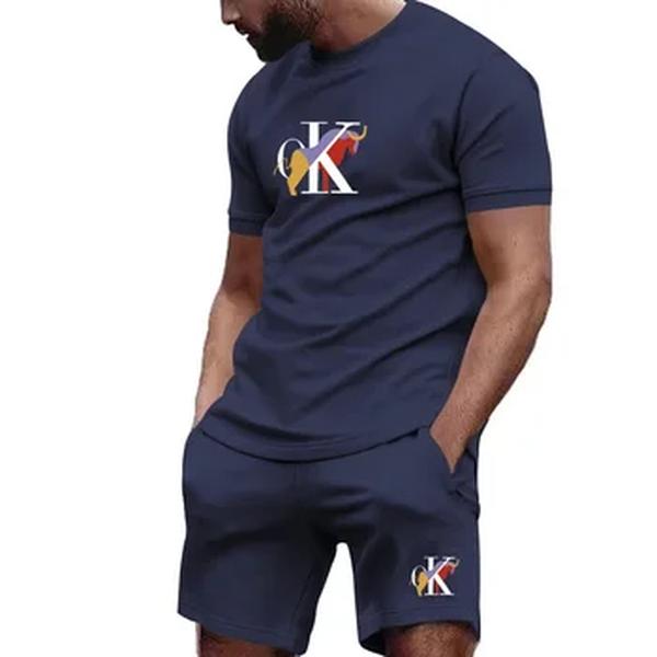 Terno esportivo casual masculino, camiseta e calça de manga curta, roupa masculina, moda verão, conjunto de duas peças, primavera