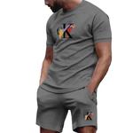 Terno esportivo casual masculino, camiseta e calça de manga curta, roupa masculina, moda verão, conjunto de duas peças, primavera