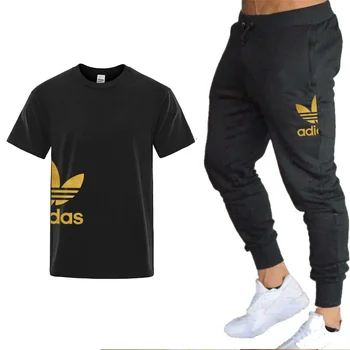 Camiseta de manga curta e calça masculina, calça de jogging, conjunto de treino, roupa esportiva, roupa corrida, fitness, verão