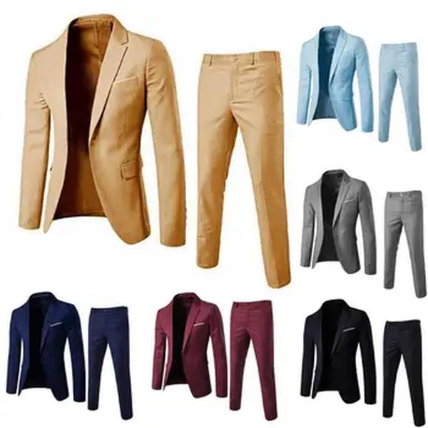 Terno elegante anti-deformação para homens, slim fit, bolsos de um botão, vestido de casamento, 1 conjunto