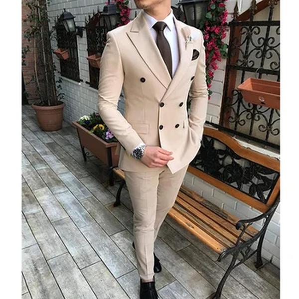 Smoking casual, blazer e calças para homens com breasted slim fit, lapela de entalhe, casamento, slim fit, novo, 2 peças, 2024