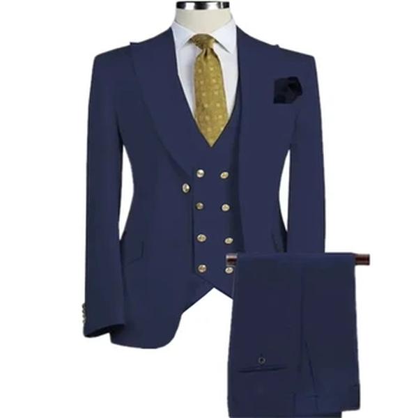 Conjunto de ternos boutique casuais masculinos, jaqueta blazers, colete, calças, apresentador de casamento, vestido fino, casaco, calças, novo, moda, 3 peças, 2024