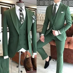 Ternos de vestido verde slim fit masculino, lapela de pico, um botão, smoking de casamento, terno masculino, jaqueta, calça, colete, gravata, 3 peças, 2023