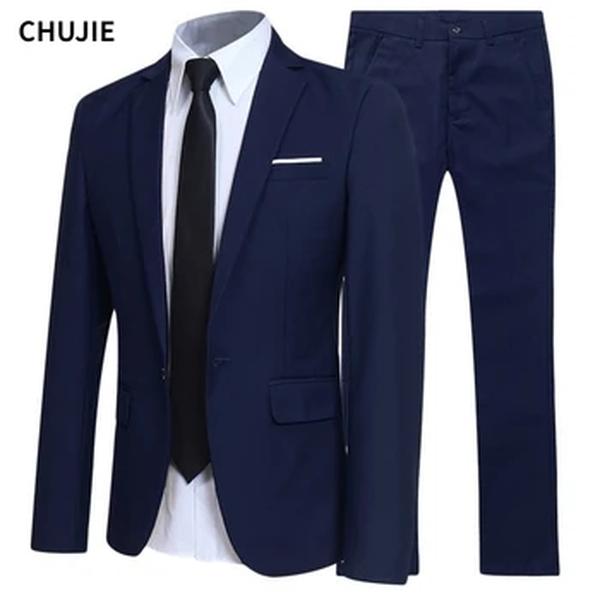 Completo Business Blazers Sets para homens, calças formais, casacos e jaquetas azuis de luxo, elegantes e luxuosos, ternos de casamento coreanos, frete grátis, 2 PCs, 2023, 3 PCs