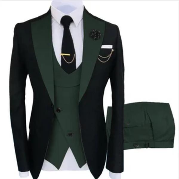 Ternos masculinos 3 peças sob medida melhor homem noivo casamento smoking fino ajuste jacquard duas cores blazer jaqueta colete calças smoking roupas