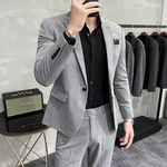 Conjunto de terno ocidental masculino, estilo inglês, slim fit, roupa formal de negócios, terno de noivo, algodão poliéster, cena casual