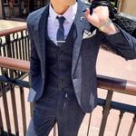 Terno masculino jaqueta colete calças moda boutique xadrez casual negócios masculino noivo casamento smoking vestido 3 peças conjunto blazers casaco