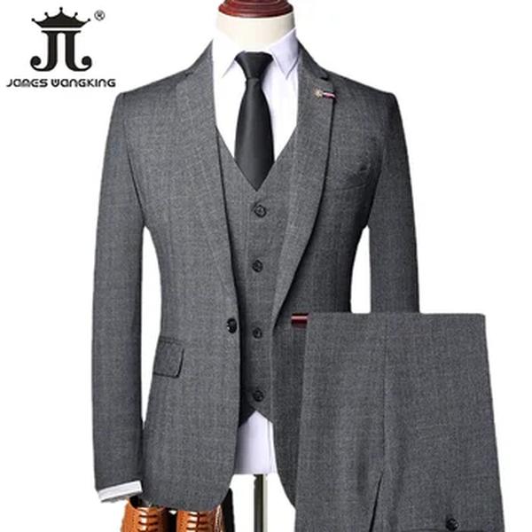 Homens Formal Fino Terno de Negócios, Jaqueta, Colete, Calças, Retro, Cavalheiro, Moda Clássica, Xadrez, 3 Pcs Set, Vestido de Noiva Noivo, S-5XL