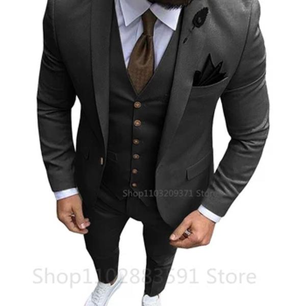 Ternos masculinos Slim Fit monocromáticos de 3 peças, sking formal do noivo, colete e calça Blazer de um botão, traje de festa de casamento, Homme