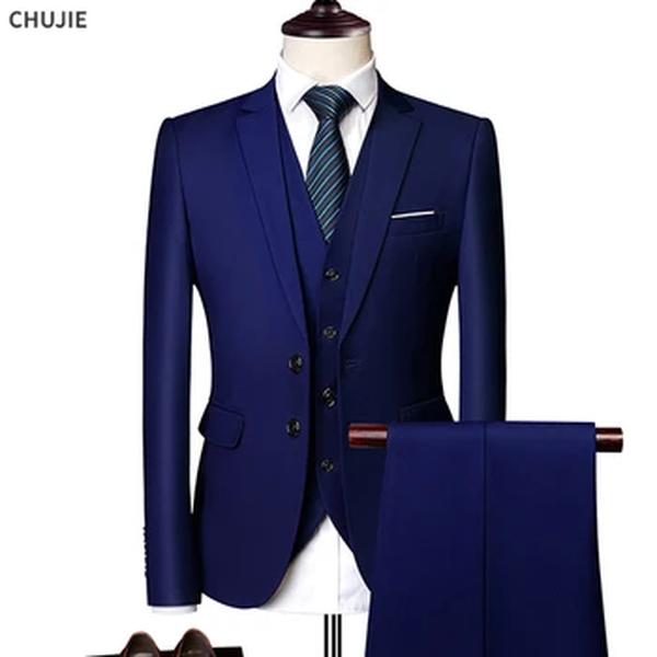 Conjunto de ternos de negócios elegantes masculinos, casacos e jaquetas completos, colete e calças formais, ternos de casamento luxuosos, frete grátis, 2023, 3 peças