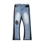 Splashed Ink Ripped Patchwork Jeans para homens e mulheres, calças micro-lared, retas, finas, americanas, marca da moda, High Street, 2024