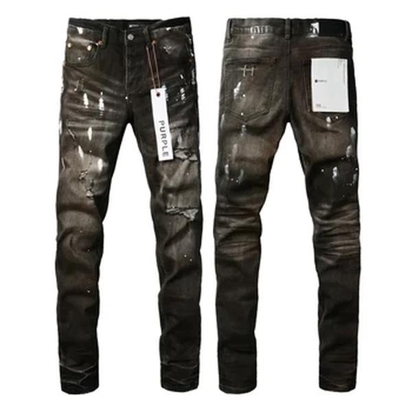 American High Street angustiado pintura preta Jeans, nova tendência de moda, tinta roxa de alta qualidade, 2024