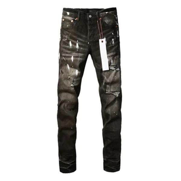 American High Street angustiado pintura preta Jeans, nova tendência de moda, tinta roxa de alta qualidade, 2024