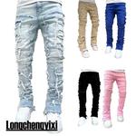 Jeans Streetwise com patch elástico masculino, calças largas, cintura média, patchwork, calças masculinas compridas, roupa sólida, moda verão, nova