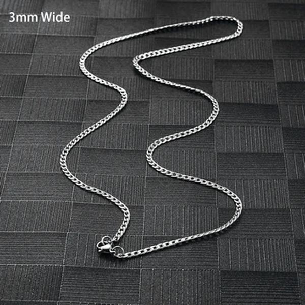 Colar de Aço Inoxidável para Homens e Mulheres, Corrente Cubana, Cor Prata, Tom Impermeável, Punk Boy, Acessórios de Jóias Masculinas