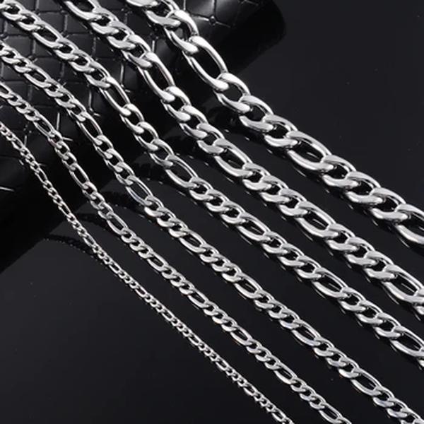 Colares em aço inoxidável Figaro para homens, cor prata, moda clássica Hip Hop masculina, presente joias