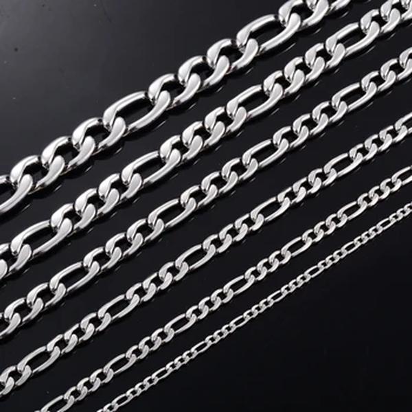 Colares em aço inoxidável Figaro para homens, cor prata, moda clássica Hip Hop masculina, presente joias