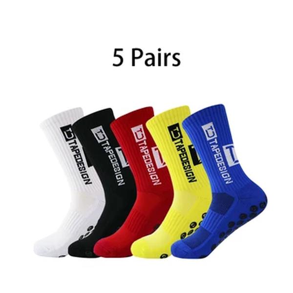 Meias De Futebol Mid-barrel, Anti-slip Silicone Bottom, Engrossado Toalha de amortecimento, Socks Soccer, Basquete e Yoga Socks, Novo, 5 Pares