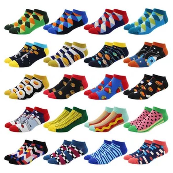 Novidade Colorido Casual Tornozelo Meias Curtas para Homens e Mulheres, Harajuku, Algodão, Espaço, Feliz, Engraçado, Tamanhos EU39-46, 5 Pares
