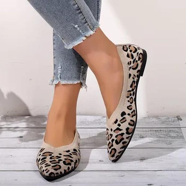 Sapatilhas de malha para mulheres, mocassins Houndstooth, ponto toe, mocassins de malha, tamanho grande feminino, leopardo, sapatos macios