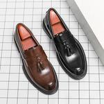 Mocassins elegantes de fundo grosso apontado para homens, mocassins de direção, slip-on, borla, sapatos de casamento, casual, social, confortável