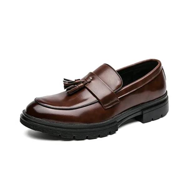 Mocassins elegantes de fundo grosso apontado para homens, mocassins de direção, slip-on, borla, sapatos de casamento, casual, social, confortável