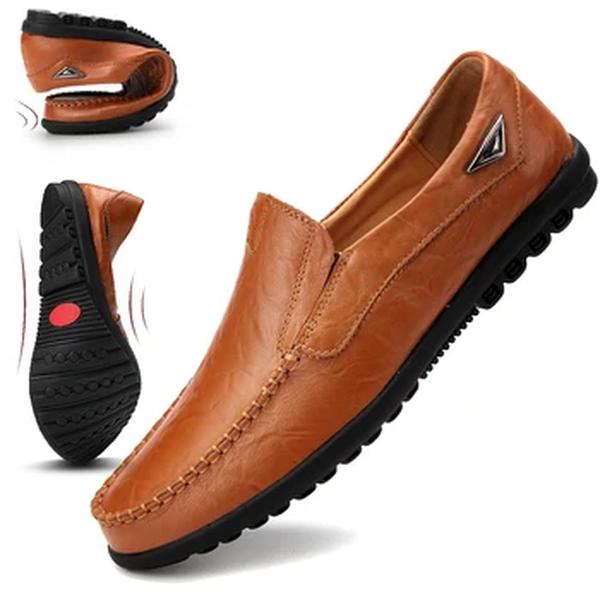 Mocassins de couro genuíno masculino, mocassins respiráveis, sapatos pretos de escorregar, sapatos casuais para dirigir, marca de luxo, tamanho grande, 37-47, 2024