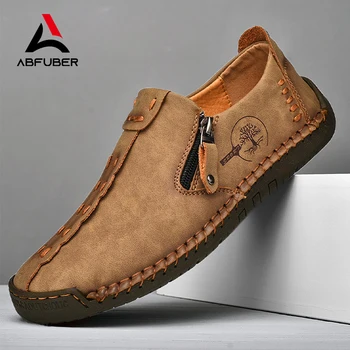 Sapatos de couro artesanais para homens, deslizamento casual em mocassins respiráveis, sapatilhas de ferramentas, tamanho grande, venda quente