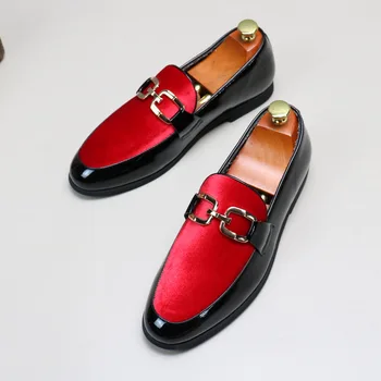 Sapato casual de couro masculino, mocassins patchwork, leve slip-on, confortável apartamento para dirigir, festa de casamento, moda