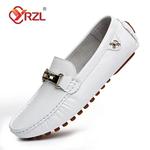 YRZL-mocassins de couro artesanal masculino, sapatilhas de condução casuais, sapatos de calço, mocassins confortáveis, branco