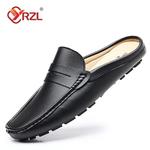 YRZL-mocassins de couro respirável masculino, meio sapato, chinelos casuais, mocassins confortáveis, marrom, preto, bege, escorregadio, verão