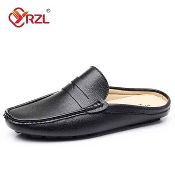 YRZL-mocassins de couro respirável masculino, meio sapato, chinelos casuais, mocassins confortáveis, marrom, preto, bege, escorregadio, verão