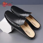 YRZL-mocassins de couro respirável masculino, meio sapato, chinelos casuais, mocassins confortáveis, marrom, preto, bege, escorregadio, verão