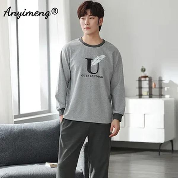 Veados impressão elegante pijamas conjunto para o homem outono inverno moda nova algodão macio masculino loungewear confortável pijamas para o menino