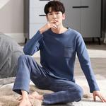 Pijama de algodão solto de manga comprida masculino, terno Homewear, 2 peças, novo, primavera e outono, Homewear