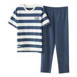 Conjunto de pijama de algodão macio masculino, pijamas com gola redonda, loungewear solto liso para jovem, moda verão, cinza, novo